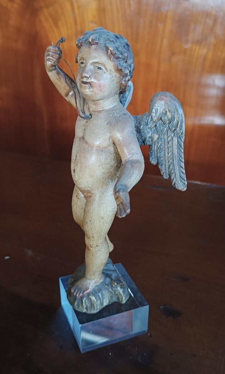 Antique Polychrome Wooden Cherub   Italy, 18th Century photo for sale