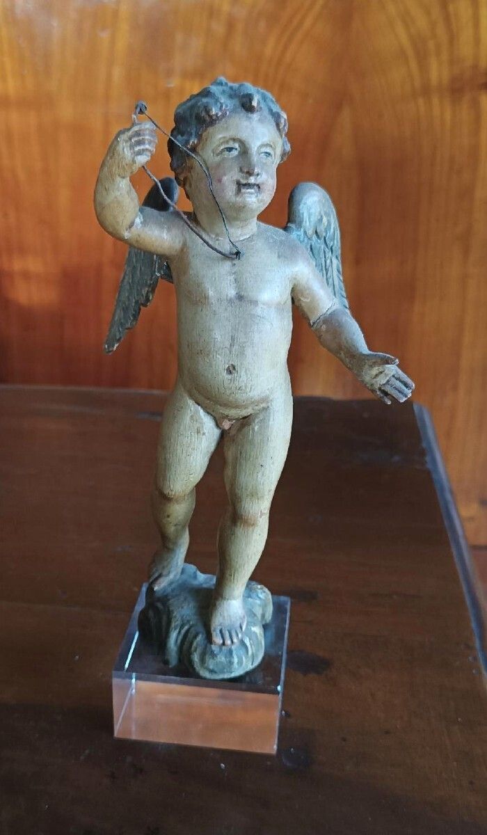 Antique Polychrome Wooden Cherub   Italy, 18th Century photo 449.0