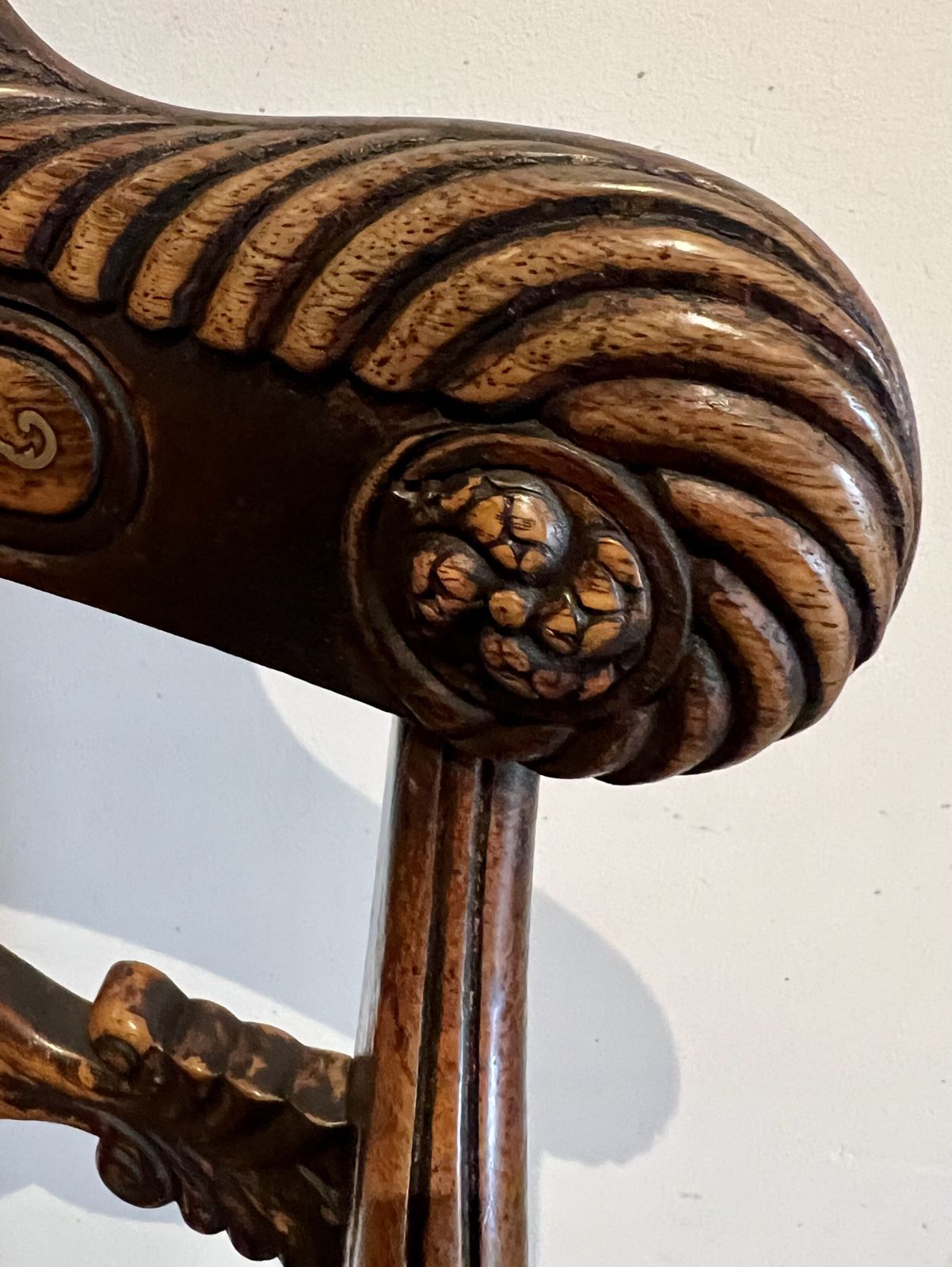 Regency Brass Inlaid Rosewood Elbow Chair photo vintage