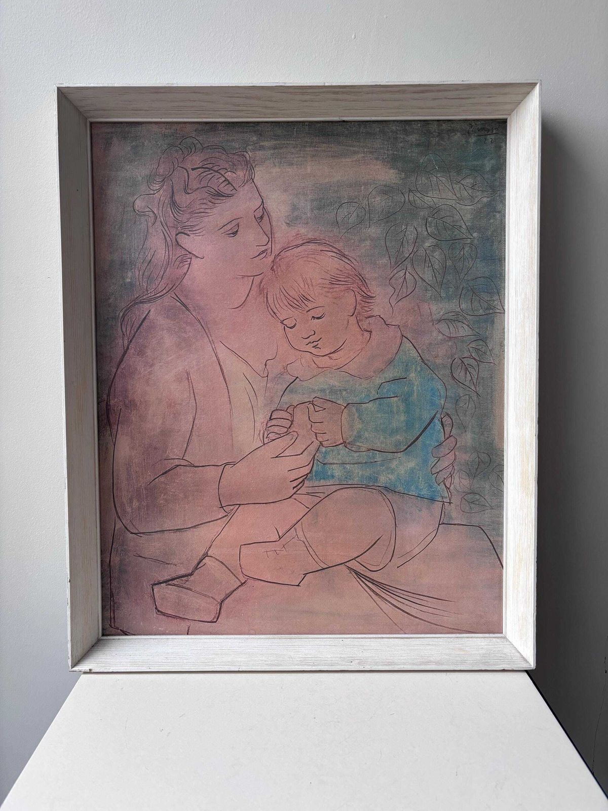 photo vintage 1950s–60s Framed Picasso Mother And Child Print, Mid Century Modern Wall Art, After Picasso