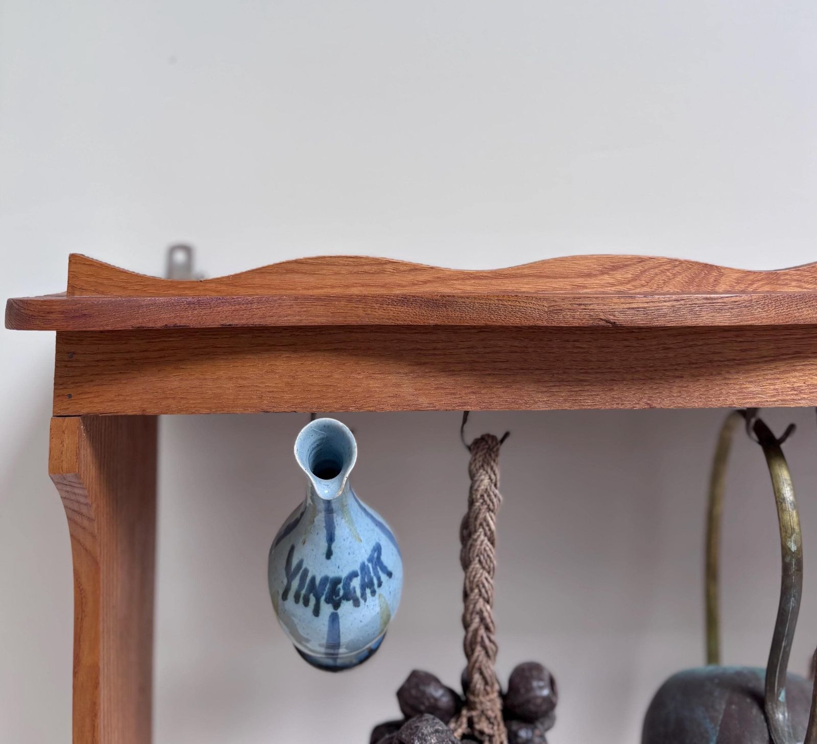 Vintage French Wall Shelf With Hooks | Rustic Wooden Shelf | Country Kitchen photo Furniture