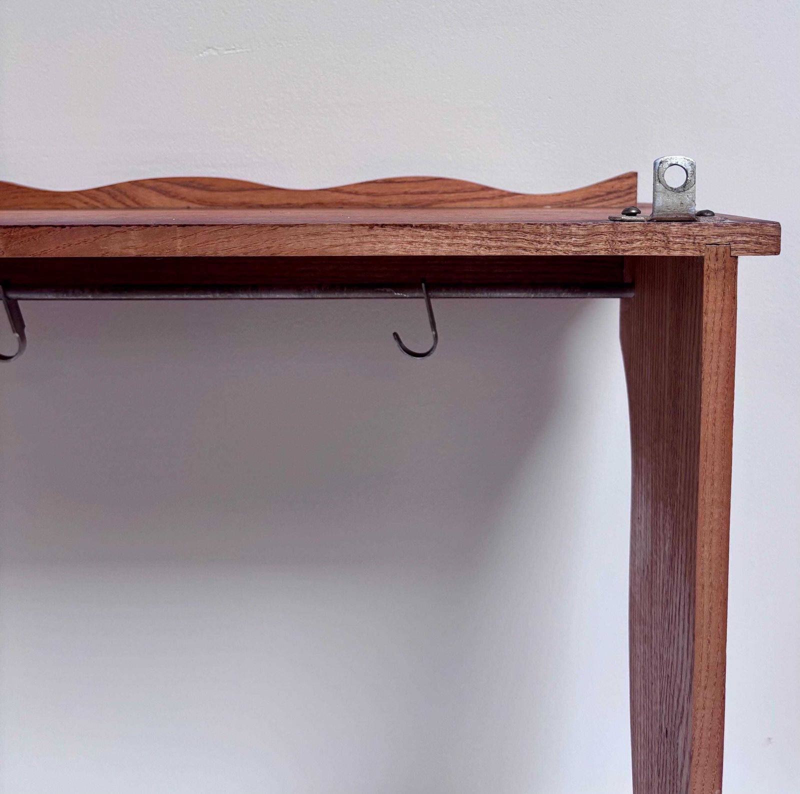 Vintage French Wall Shelf With Hooks | Rustic Wooden Shelf | Country Kitchen photo vintage