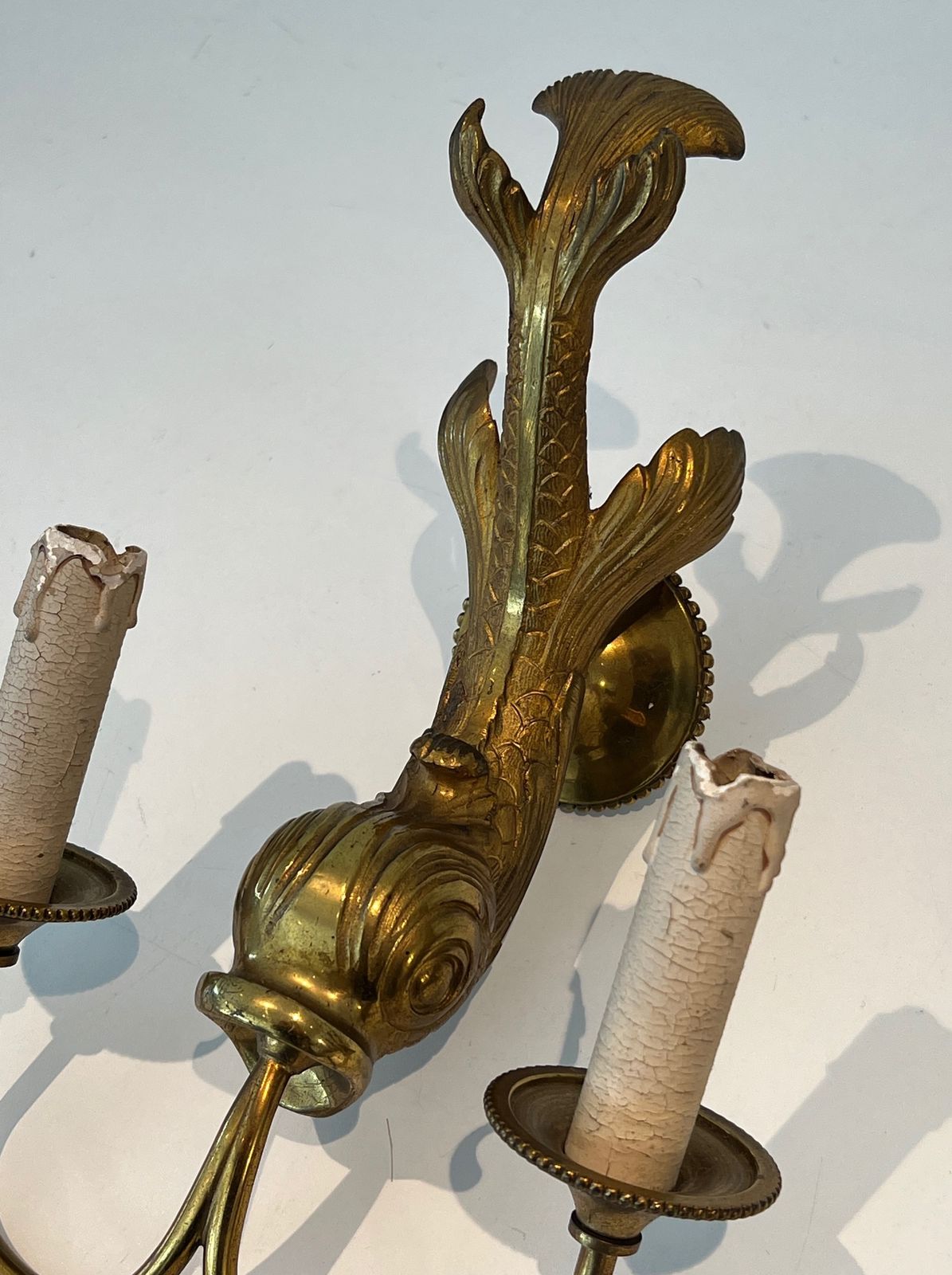 Pair Of Bronze Dolphin Wall Sconces By Maison Jansen photo buy