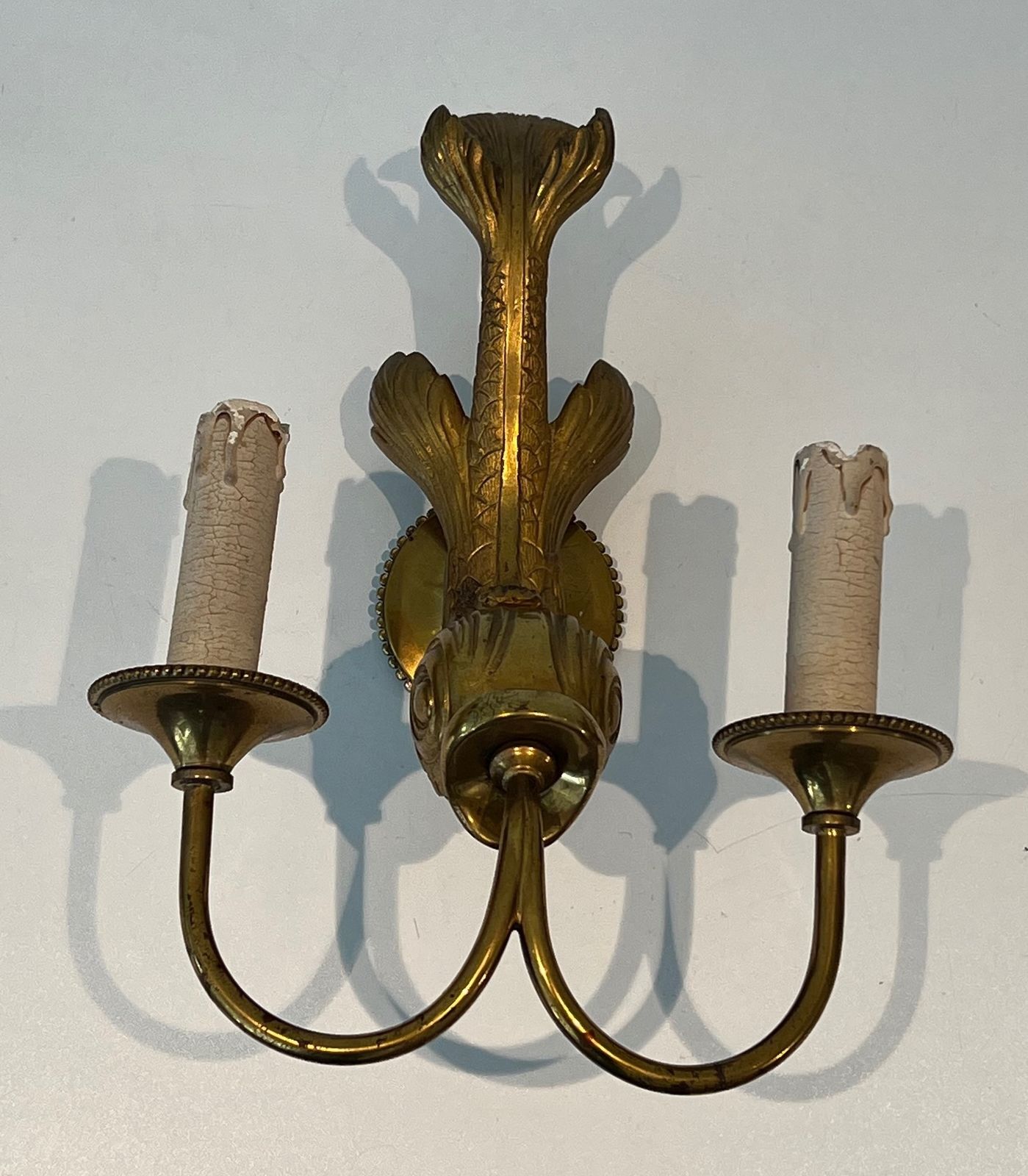 photo vinterior Pair Of Bronze Dolphin Wall Sconces By Maison Jansen
