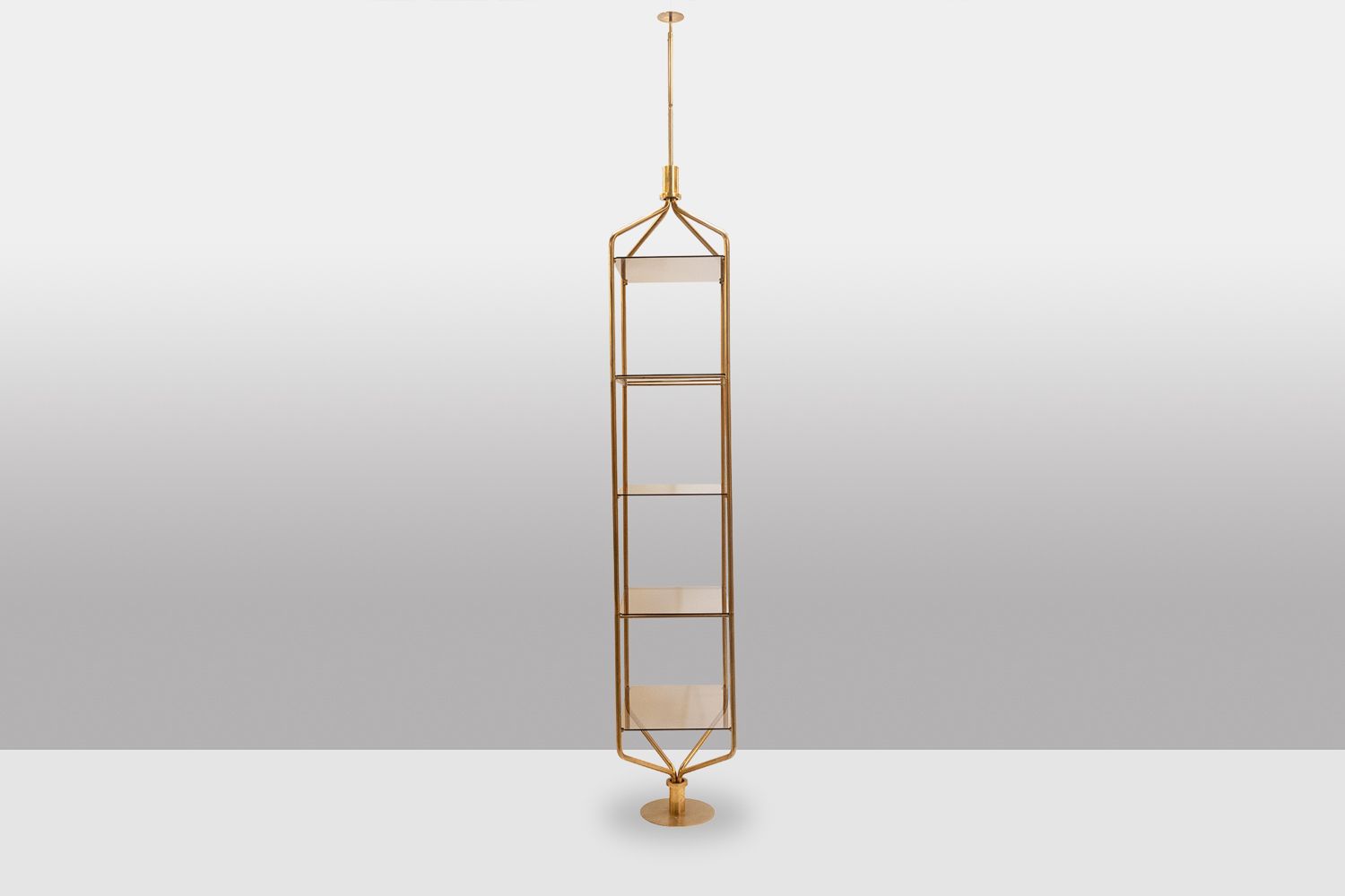 Shelf In Gold Plated Brass With Smoked Glass Shelves. 1970s. photo furniture