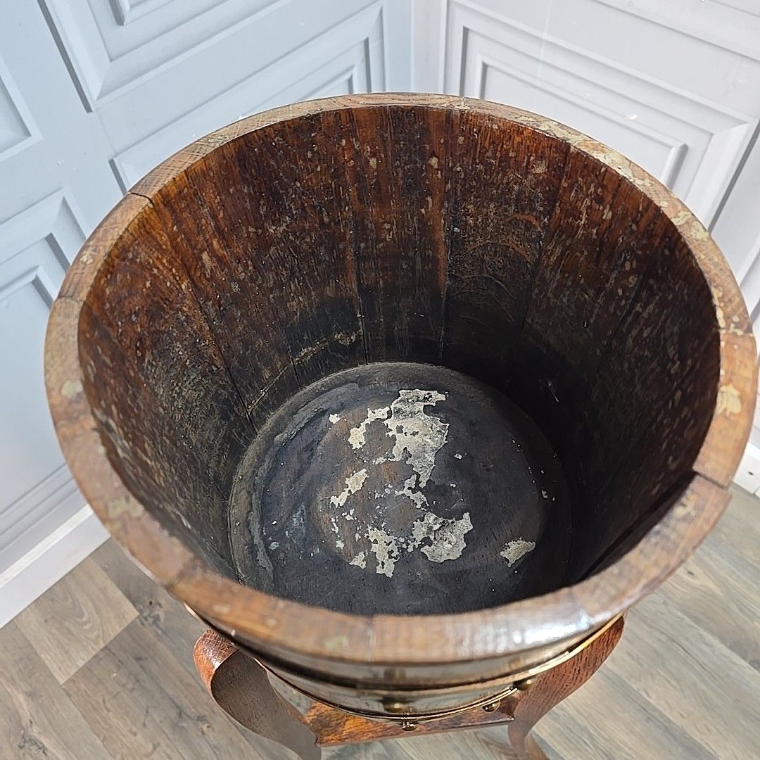 photo vintage Antique Jardiniere Plant Stand Oak Barrel Planter Edwardian R A Lister & Co