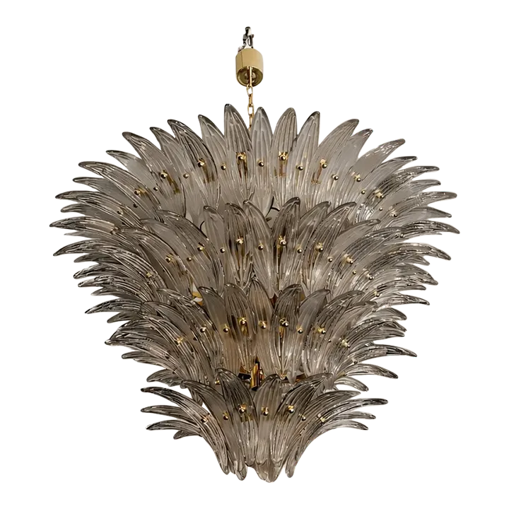 Luxury Venetian Smoked Fumè “Palmette” Murano Glass Plating Gold Chandelier
