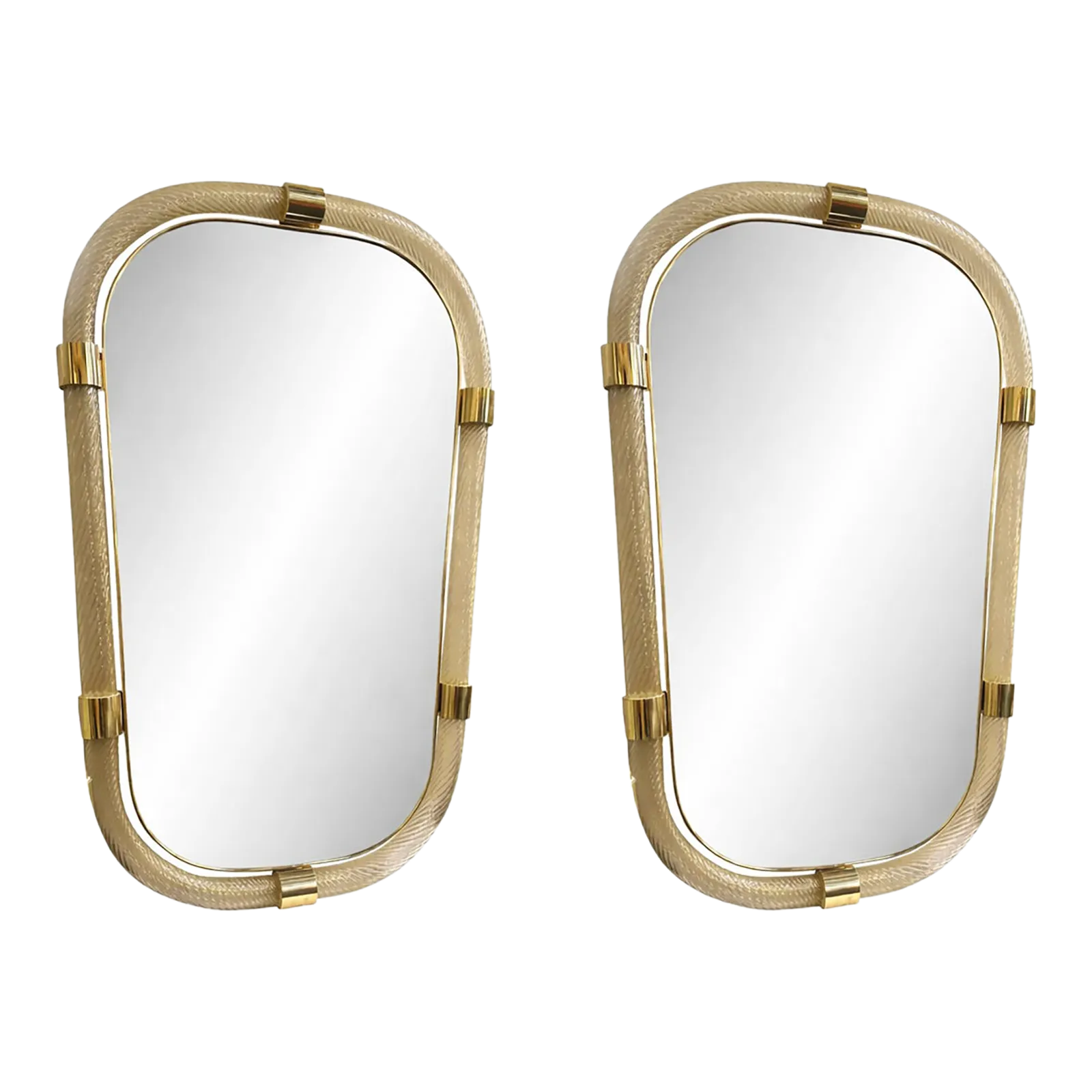 Pair Of Italian Murano Glass Wall Mirrors In Gold Leaf “Torciglione” Venetian Design