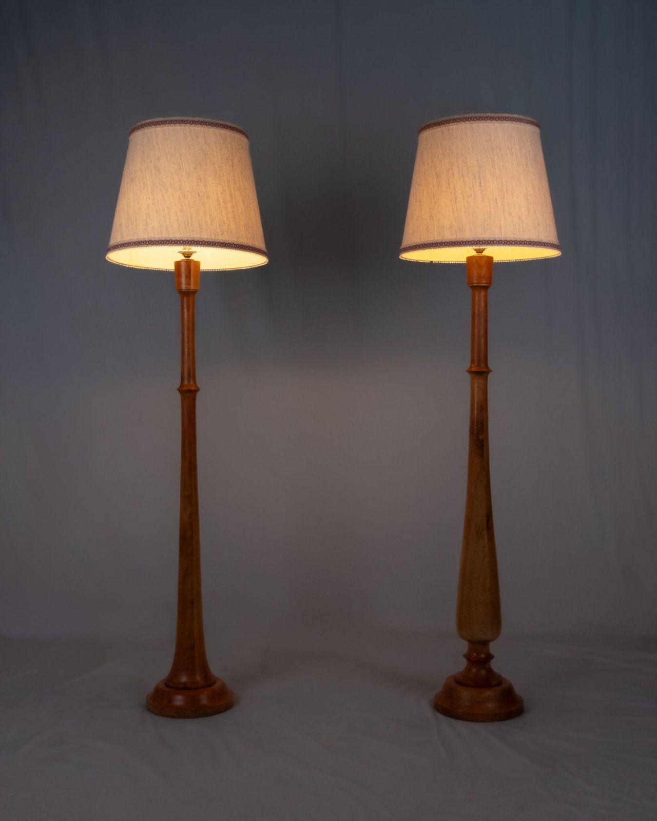 Pair Of Turned Wood Floor Lamps, France, Mid 20th Century photo Lighting