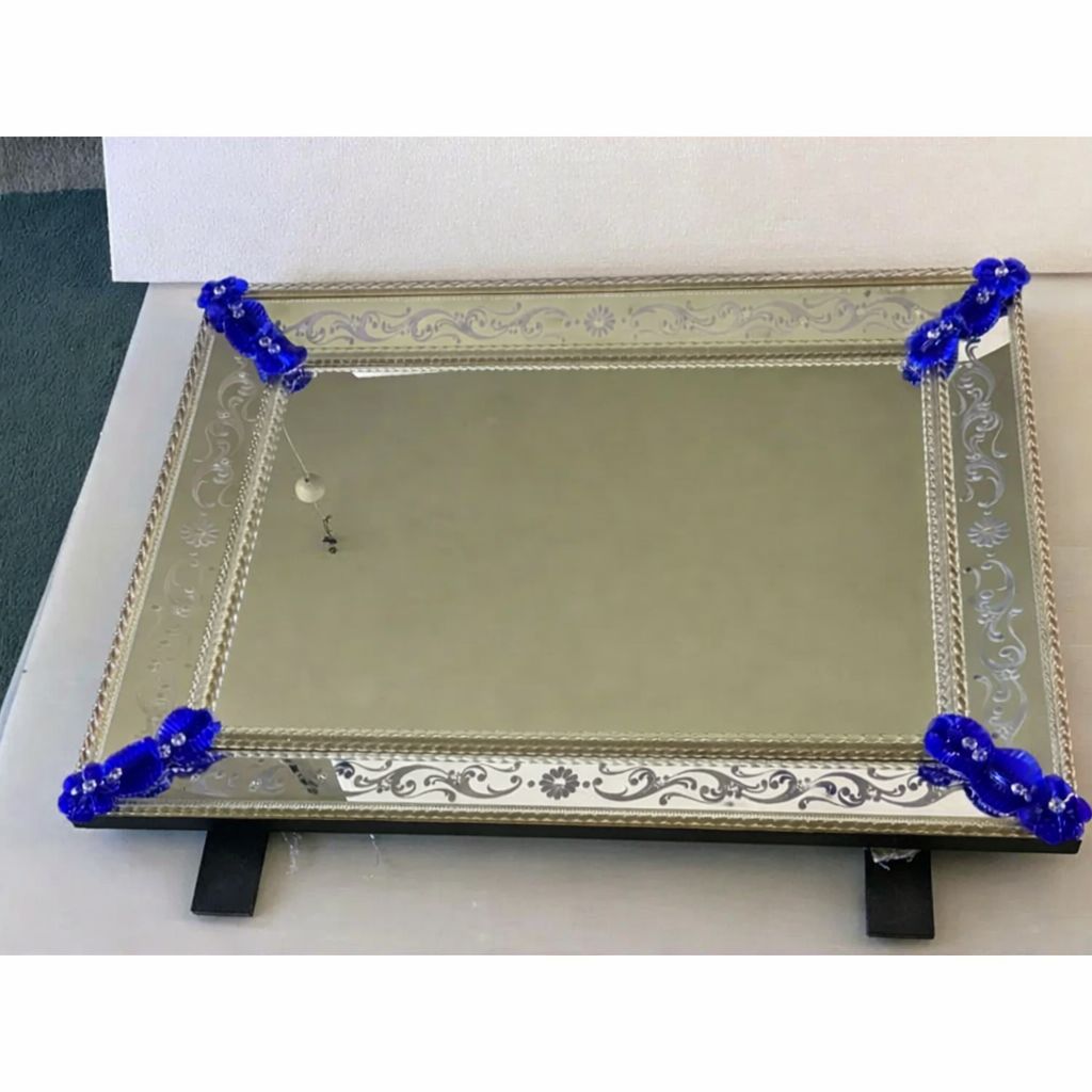 Contemporary Venetian Murano Glass Wall Mirror With Green Floral Hand Carved photo 6165.0