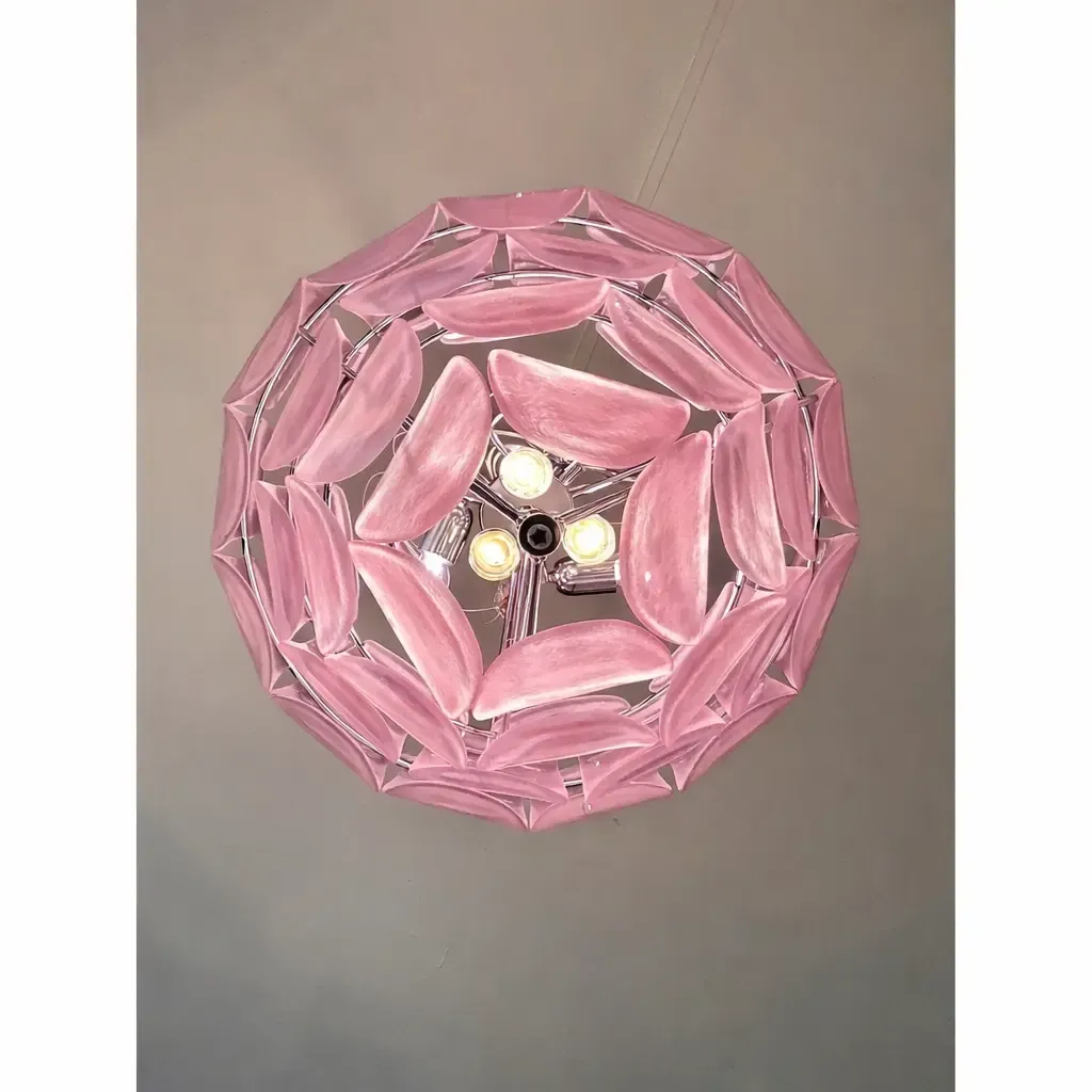 Pink “Petals” Murano Glass Chandelier – Contemporary Italian photo for sale