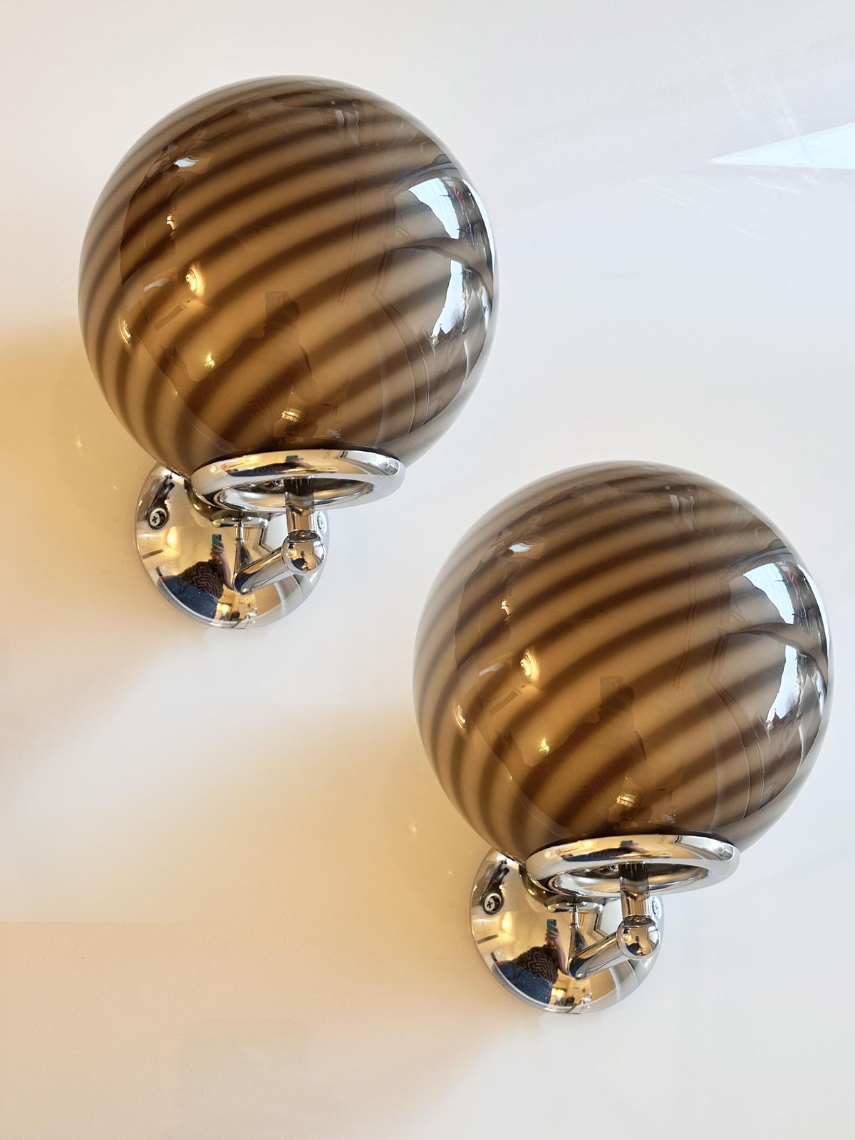 Contemporary Beige And Brown “Rods” Murano Glass Wall Sconces Set Of Two photo vinterior