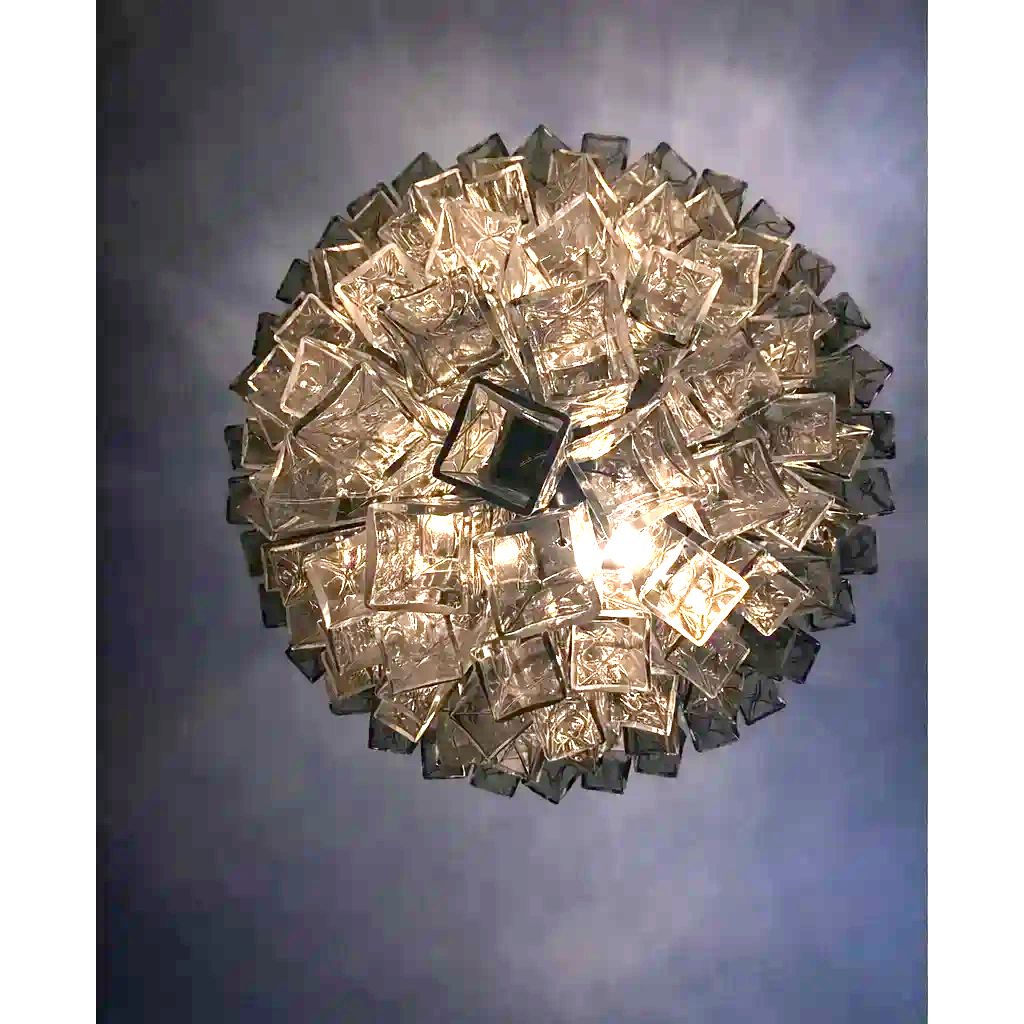 Venini Style Murano Glass Chandelier – Contemporary Square Tubes In Dark Fume photo for sale