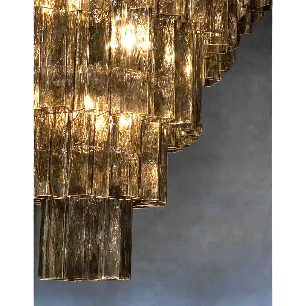 Venini Style Murano Glass Chandelier – Contemporary Square Tubes In Dark Fume photo vinterior