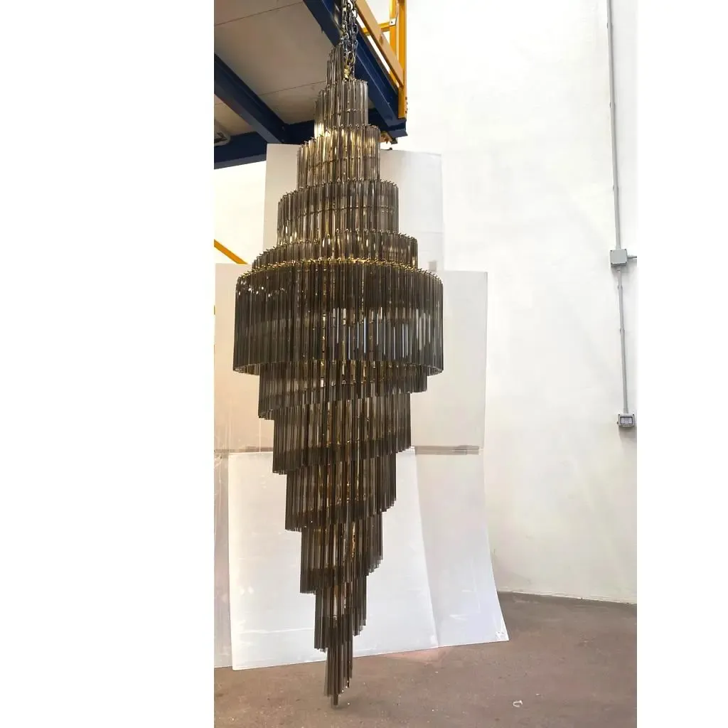 Huge Murano Glass Chandelier – “Quadriedro” Fumè, Gold Twister, Contemporary Luxury photo furniture