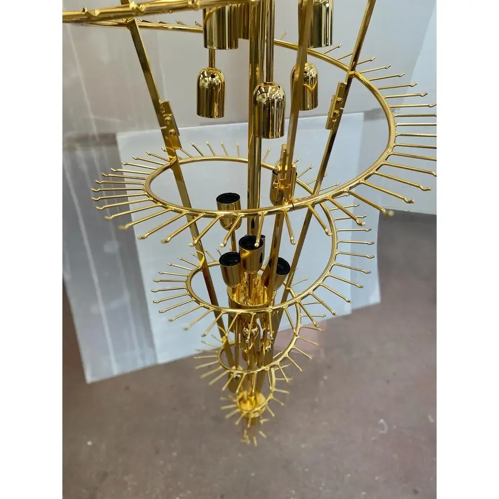 Huge Murano Glass Chandelier – “Quadriedro” Fumè, Gold Twister, Contemporary Luxury photo for sale