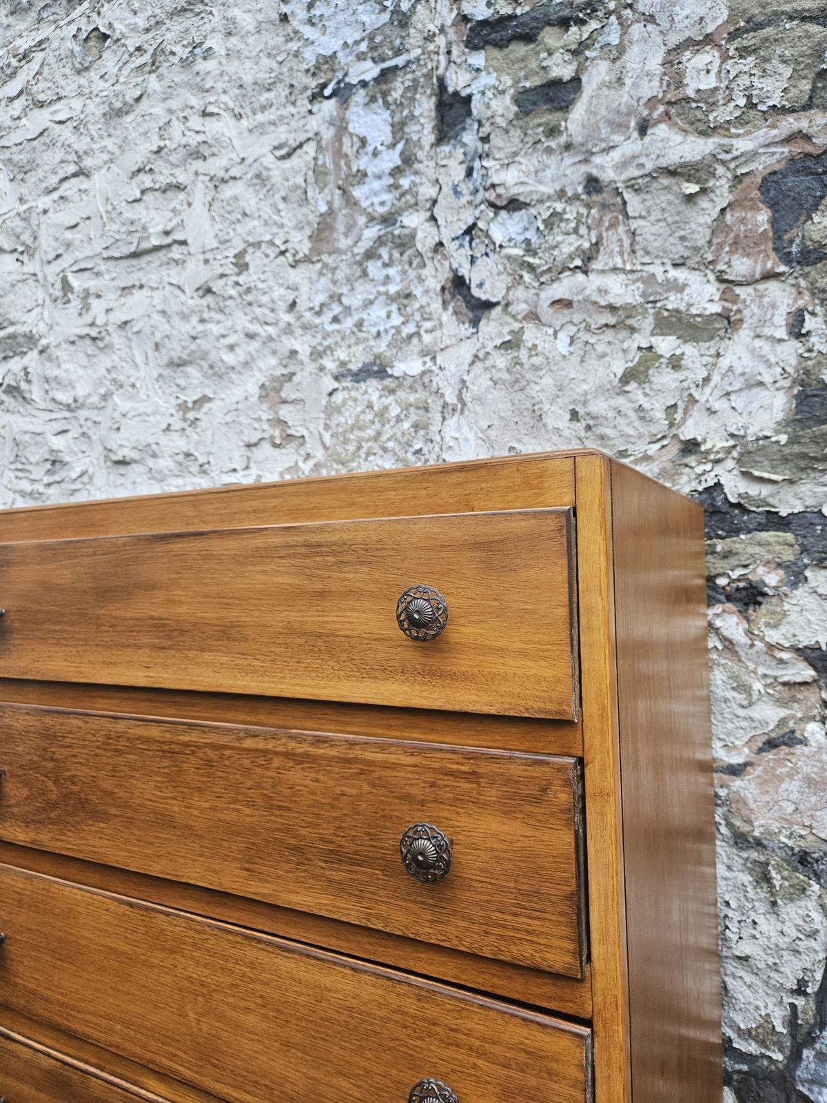 Furniture Vintage Oak Tallboy Chest Of Drawers: Cabinet With Detailing Five Drawer photo
