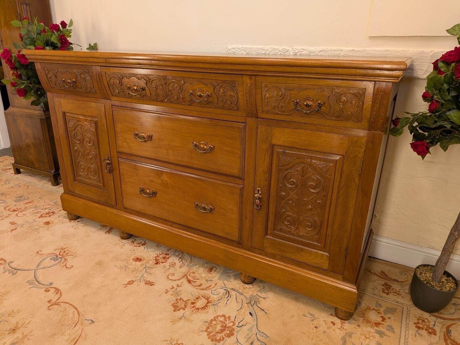 Rare Elegant Edwardian Solid Walnut Carved Sideboard photo furniture