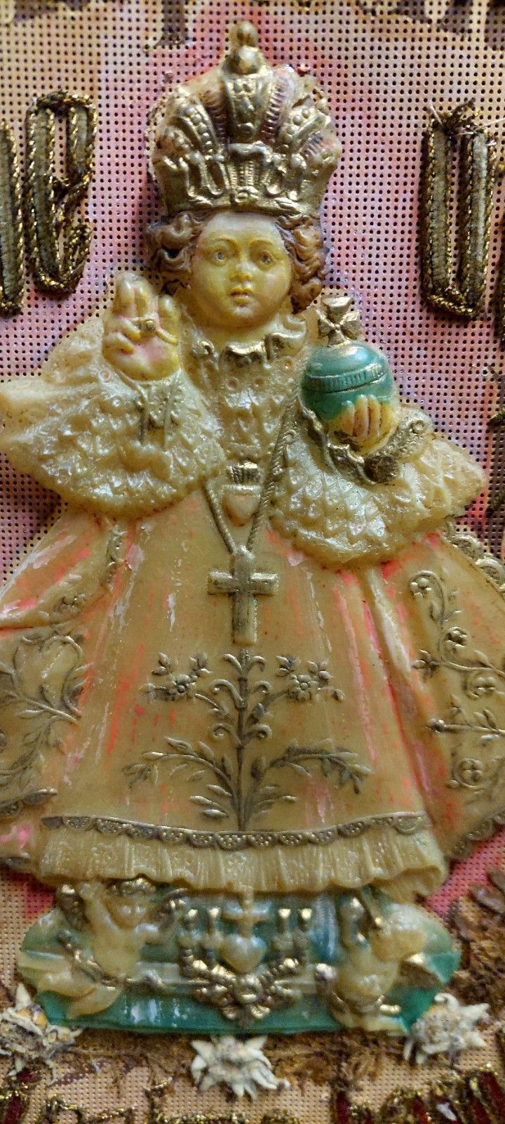 Devotional Embroidery Fabric 19th Century Jesus Child Prague photo 133.0