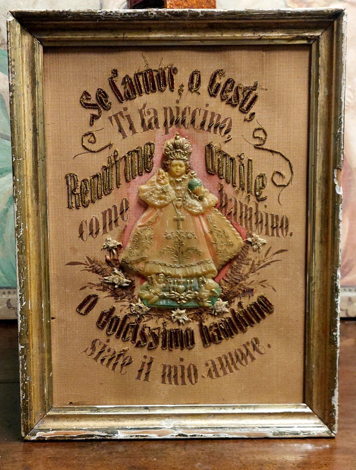 photo furniture Devotional Embroidery Fabric 19th Century Jesus Child Prague