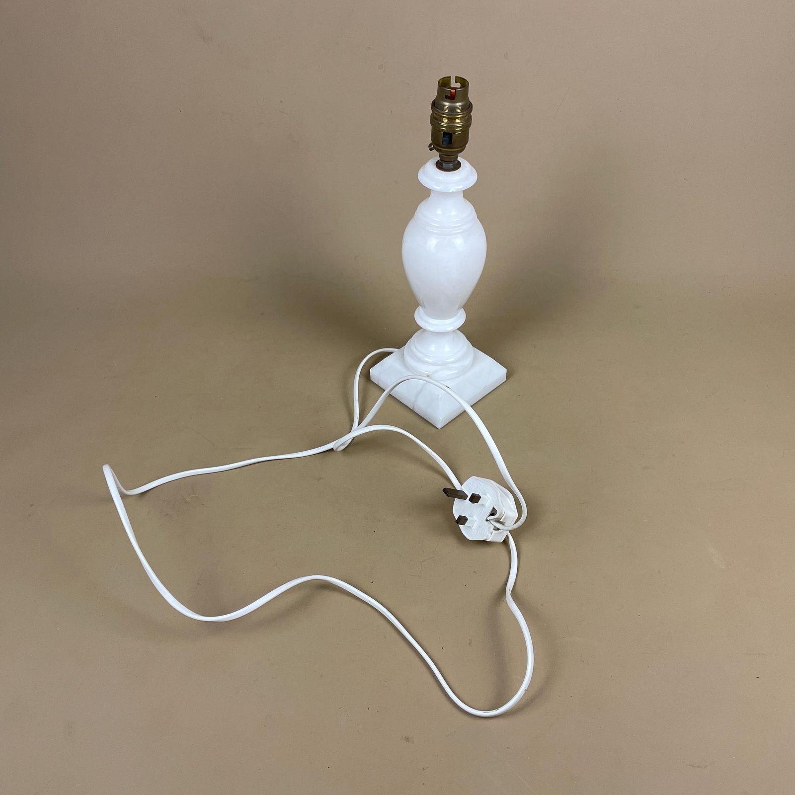 photo for sale Antique Alabaster Onyx Marble Lamp Light White Bedside Side Table Desk Marbled Patterned Vintage Downton Stone Heavy Classic Natural Square