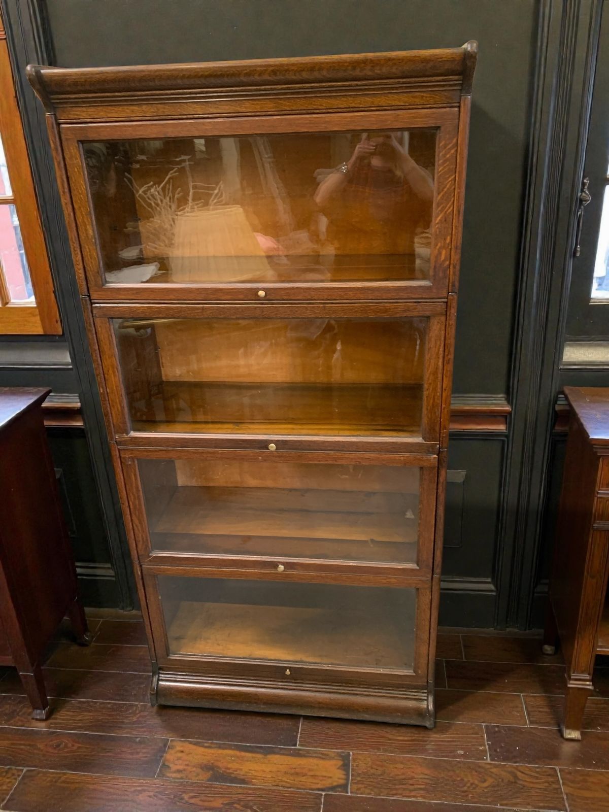 photo buy Antique Gunn, Four Stack Waterfall Oak Sectional Barristers Bookcases