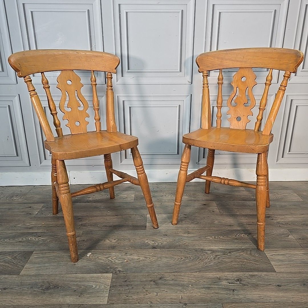 Antique Wooden Farmhouse Chairs Pair 2 Victorian Style Solid Turned Country photo furniture
