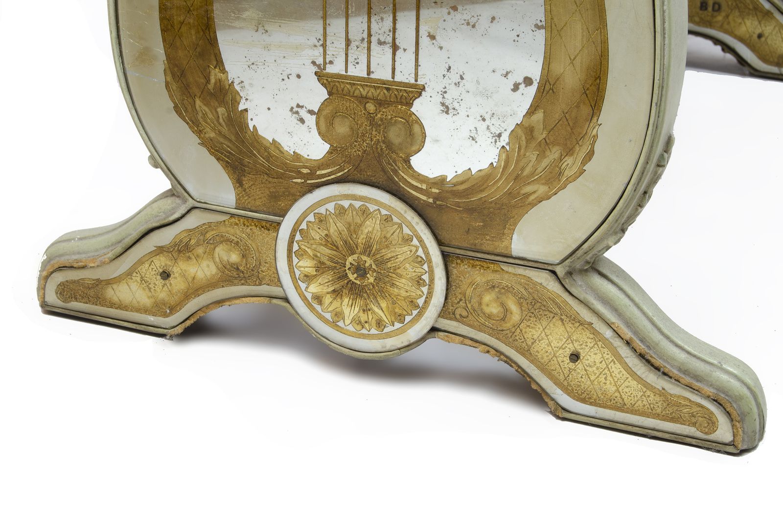 Early 20th Century Neoclassical Lyre Side Table With Acid Etched Glass Top And Accents By Maison Jansen, France photo buy