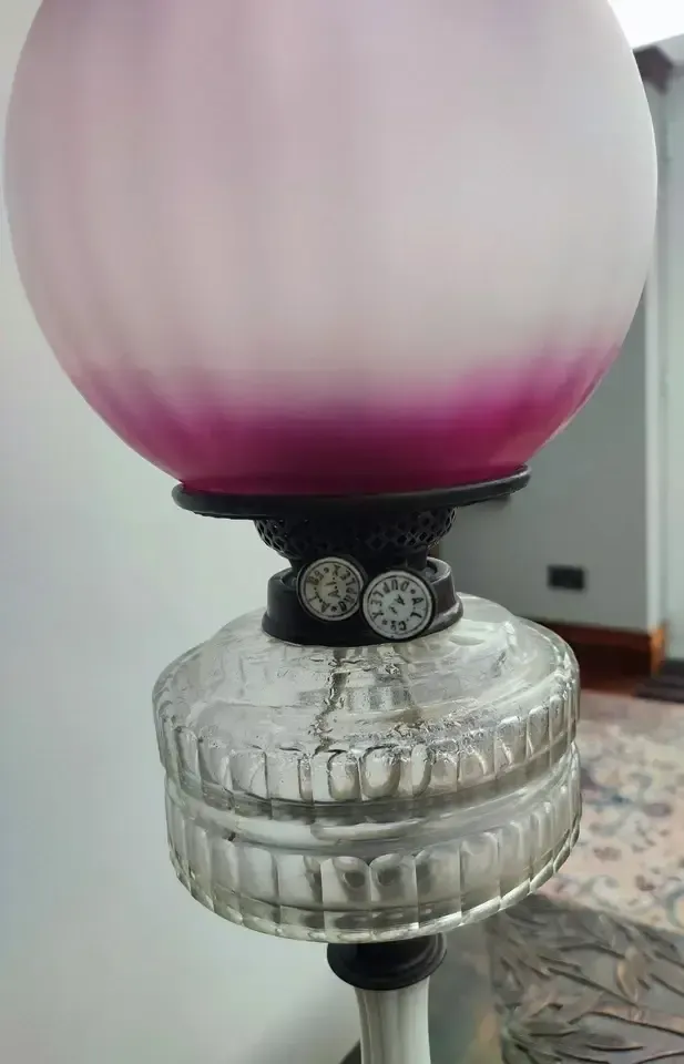 Stunning And Large Victorian Cranberry Glass Oil Lamp, Duplex Wicks photo for sale