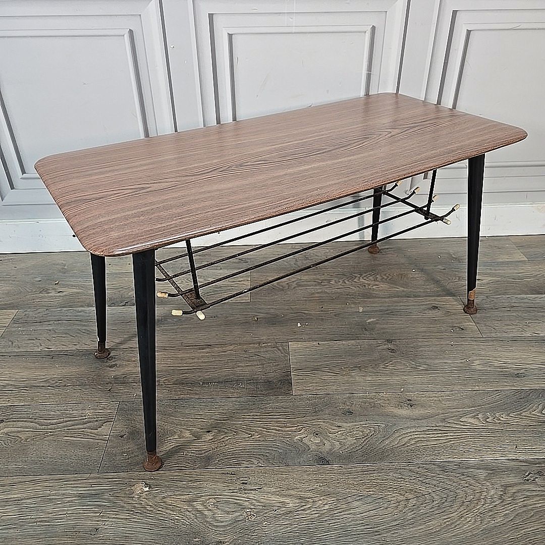 Mid Century Coffee Table Melamine Top Dansette Legs Vintage Atomic Style Retro