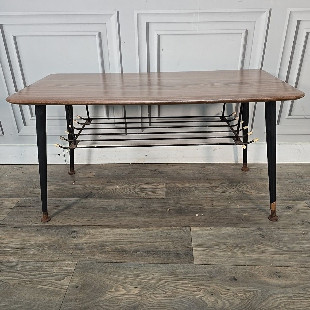 Mid Century Coffee Table Melamine Top Dansette Legs Vintage Atomic Style Retro photo vinterior