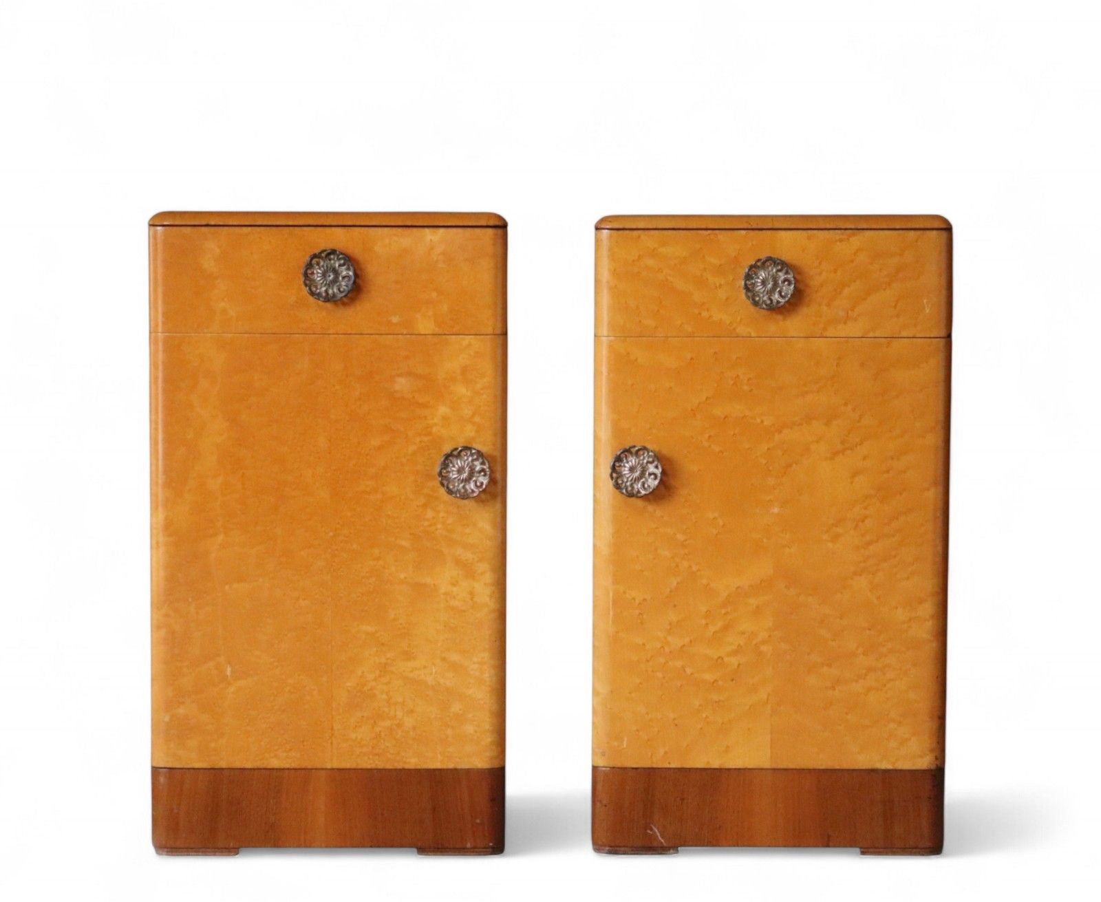 Pair Of Art Deco 1930s Birdseye Maple Bedside Cabinets Vintage Nightstands photo furniture