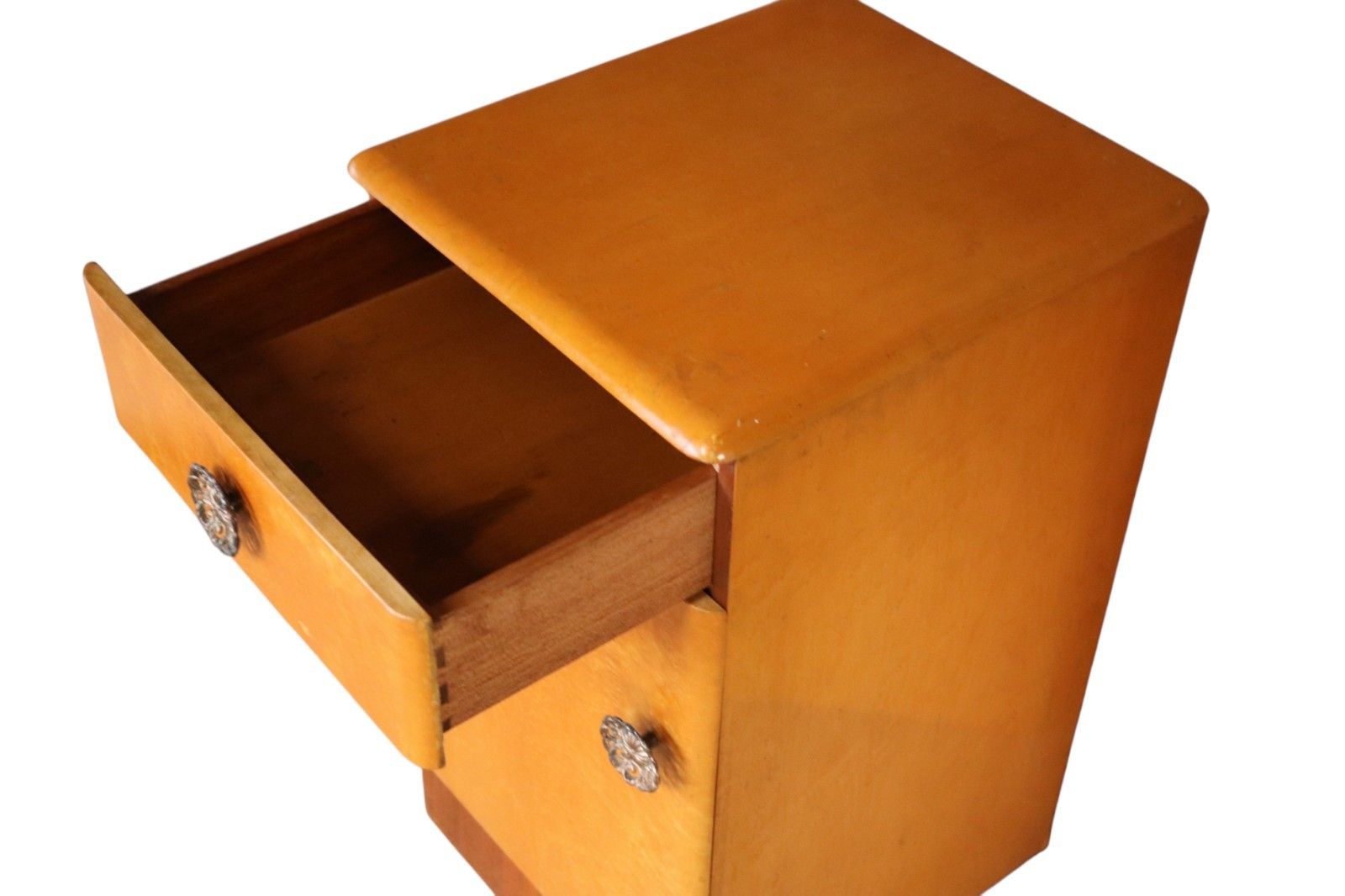 Pair Of Art Deco 1930s Birdseye Maple Bedside Cabinets Vintage Nightstands photo 495.0