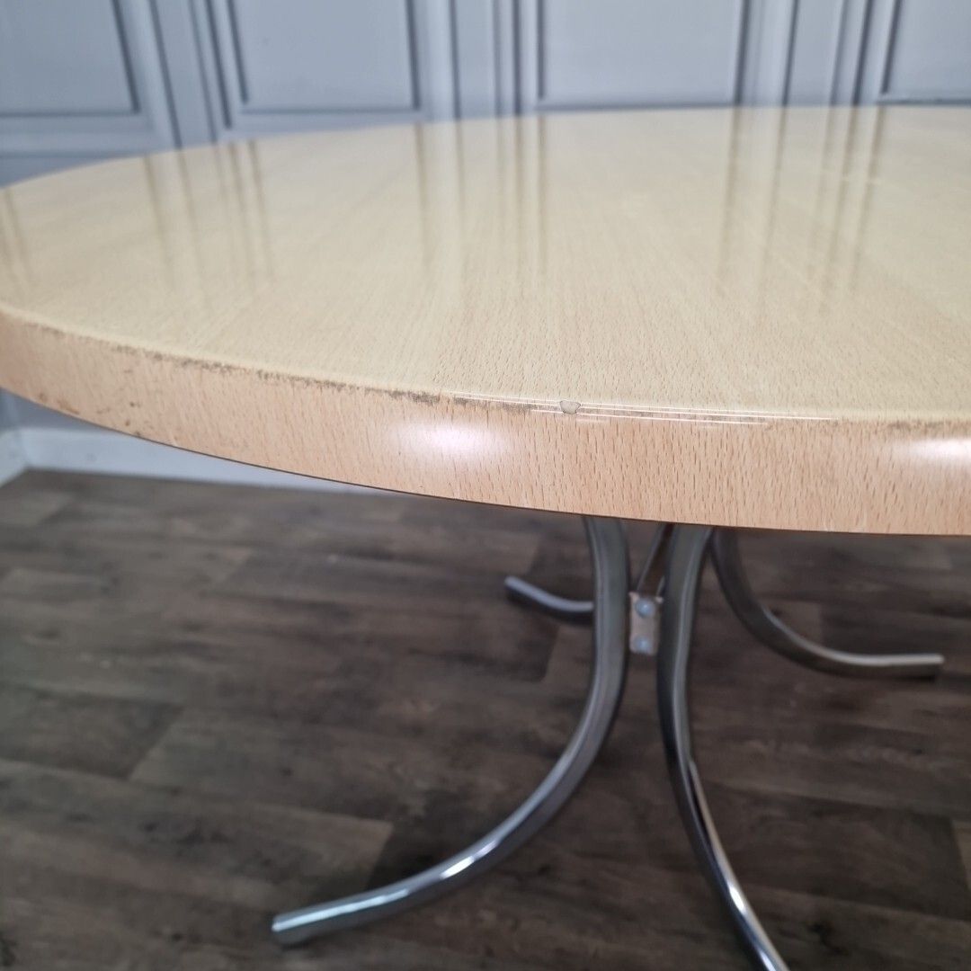 photo buy Retro Chrome Dining Table Modernist Round Frovi Wood Top Mid Century Modern