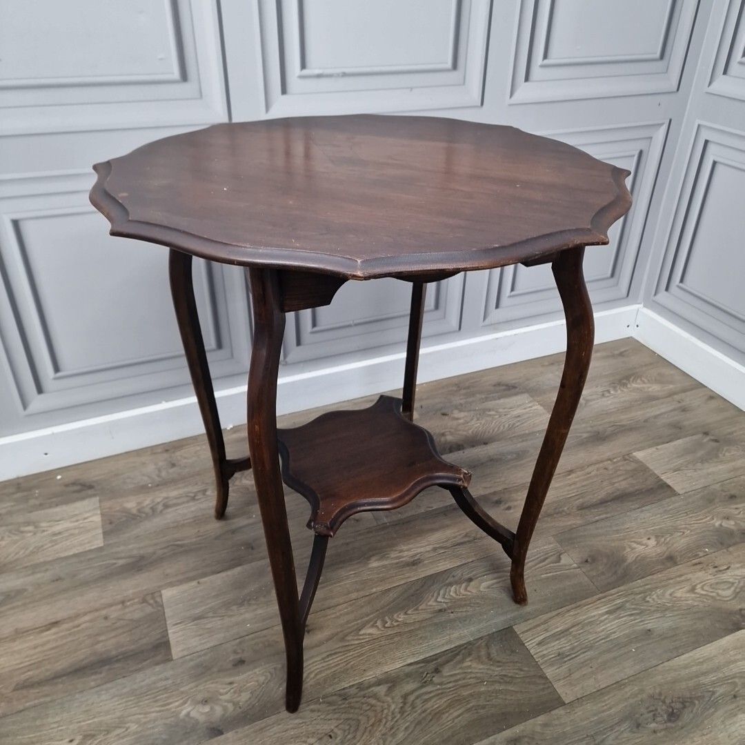Antique Wooden Edwardian Table Window Side End  Scalloped Top 2 Tier Mahogany photo 120.0