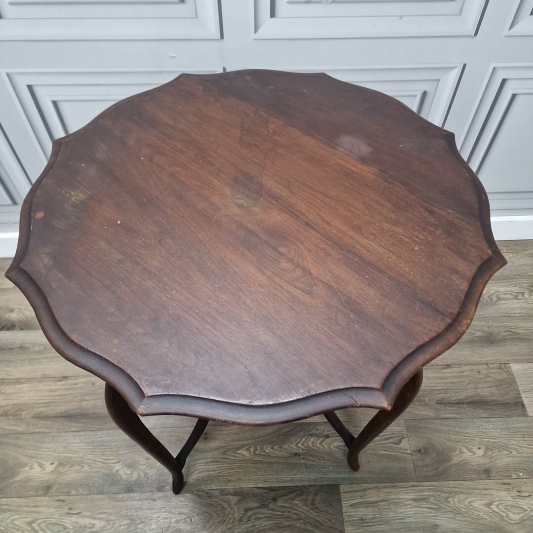 Antique Wooden Edwardian Table Window Side End  Scalloped Top 2 Tier Mahogany photo vinterior