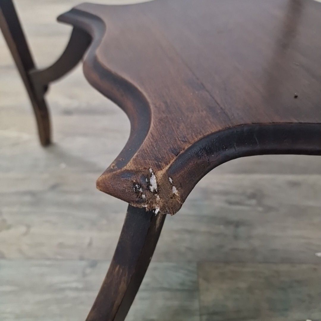 Antique Wooden Edwardian Table Window Side End  Scalloped Top 2 Tier Mahogany photo vintage
