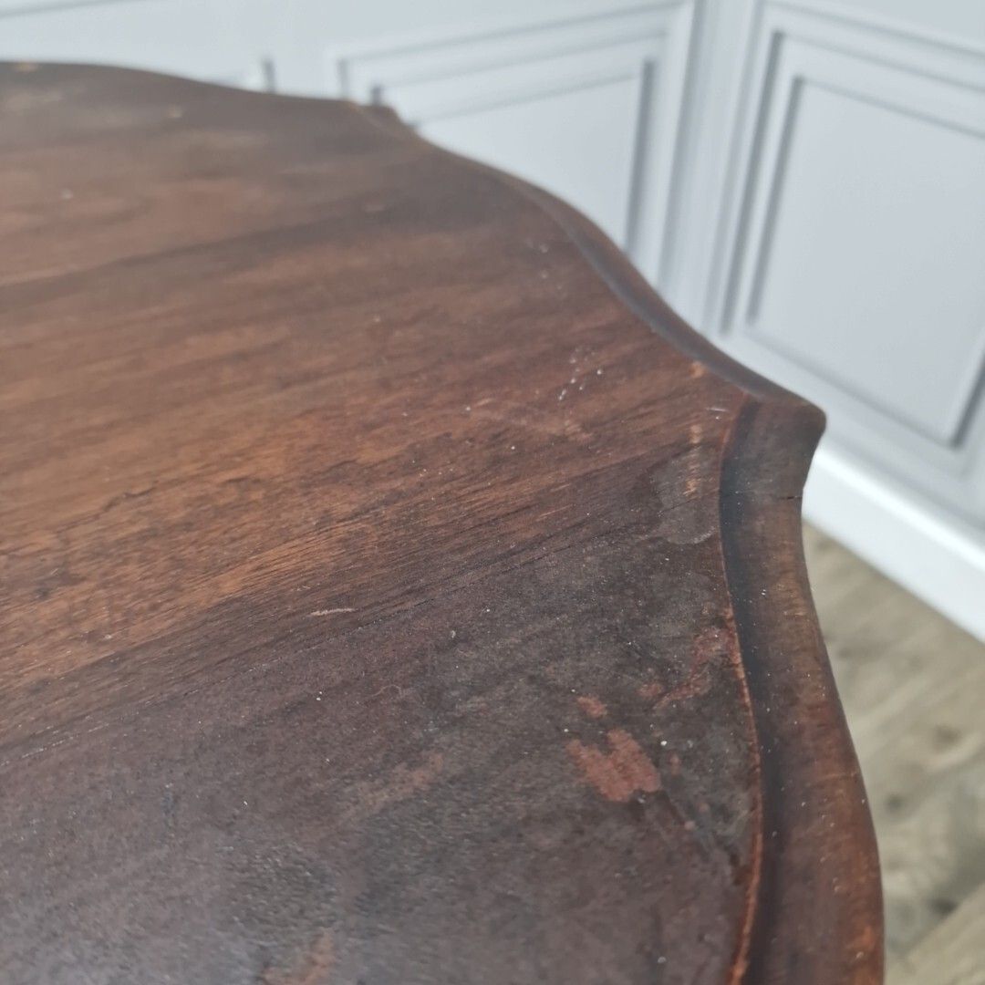 120.0 Antique Wooden Edwardian Table Window Side End  Scalloped Top 2 Tier Mahogany photo