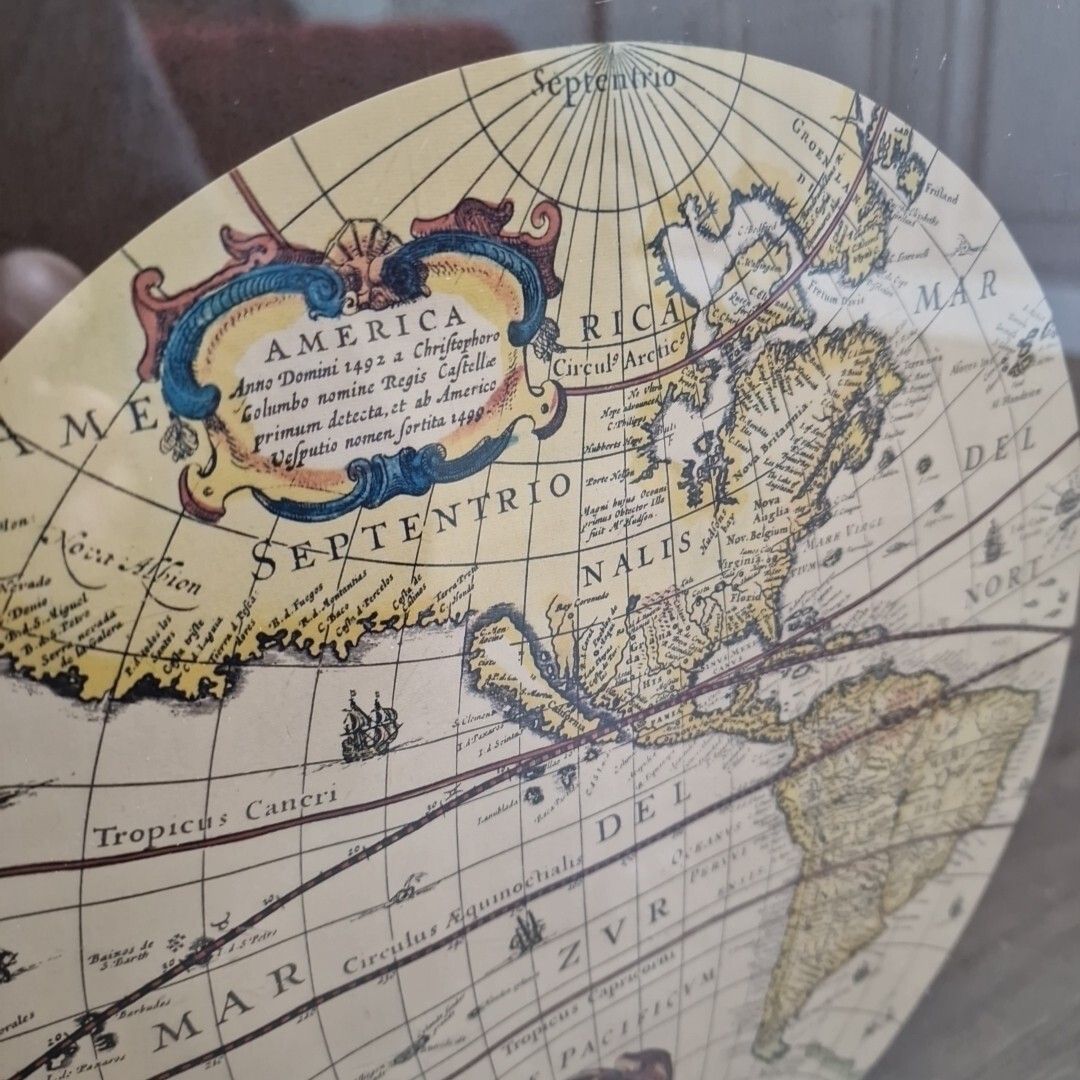 Furniture Antique Campaign Style Table Single Map Side Vintage Glass Brass America Retro photo