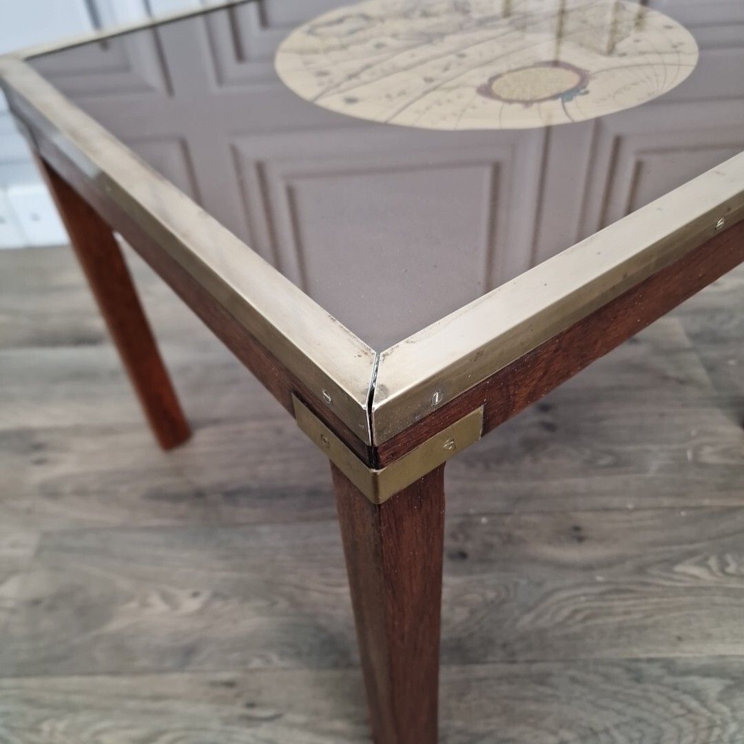 photo vinterior Antique Campaign Style Table Single Map Side Vintage Glass Brass America Retro