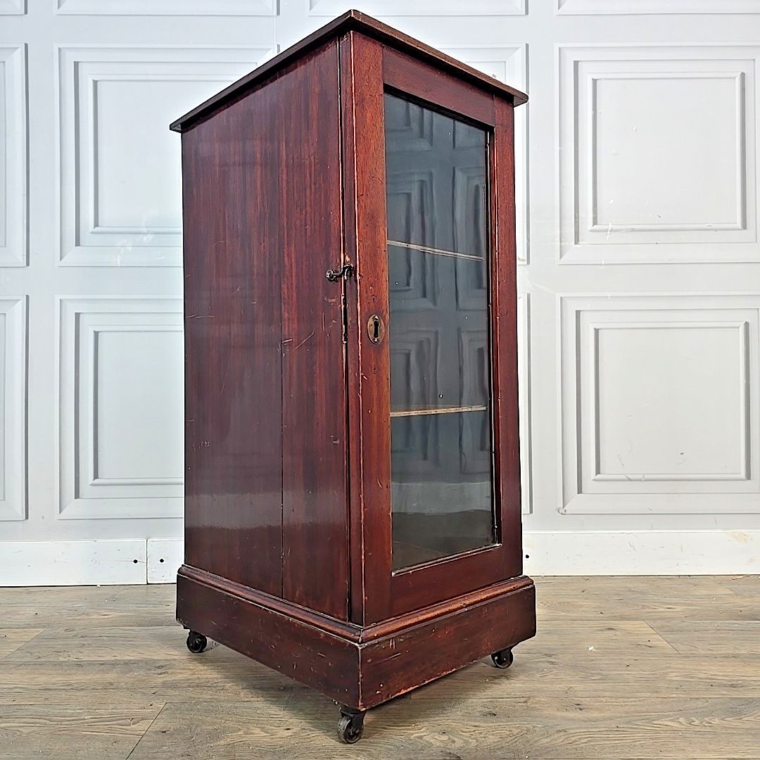 Antique Glazed Display Cabinet Castors – Single Door Bookcase Cupboard Mahogany