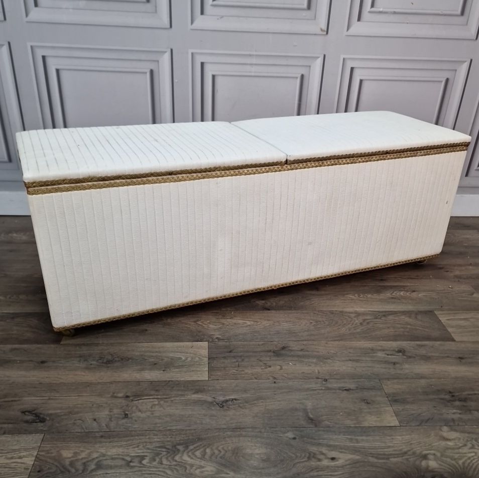 Retro Vinyl Blanket Box Vintage White Textured – Double Lid Storage Linen Chest