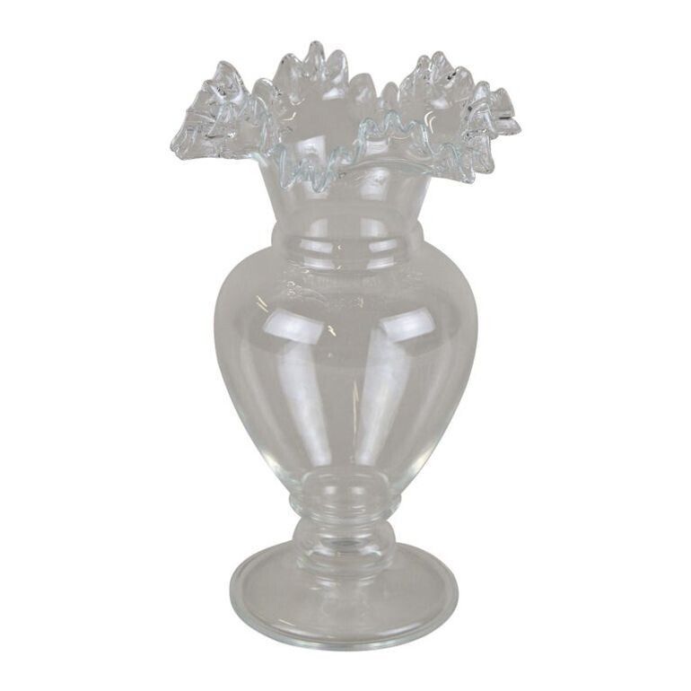 20th Century Art Nouveau Clear Glass Vase, Ruffled Edge, Austria Circa 1910