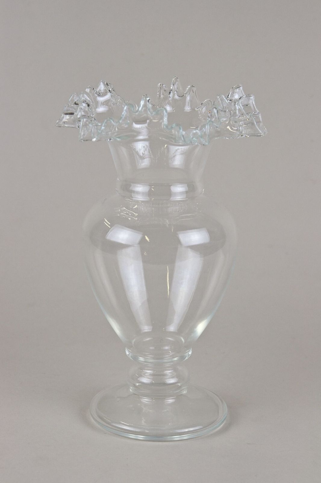 20th Century Art Nouveau Clear Glass Vase, Ruffled Edge, Austria Circa 1910 photo Home Decor