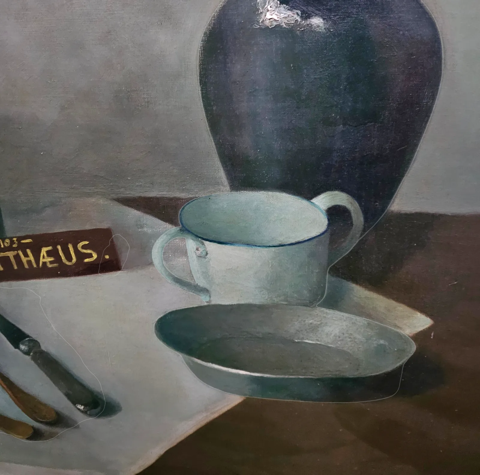 Jolie Laide / Oil On Canvas Still Life Painting / Religious Iconography With Everyday Objects / 1930s / Height 155 Cm photo vintage