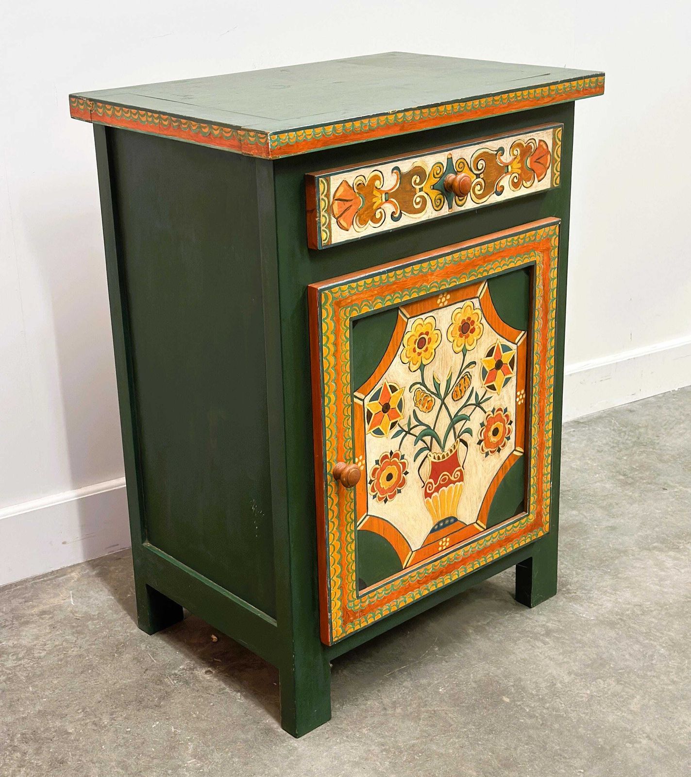 Furniture Large Hand Painted Provençal Folk Art Cabinet By A Provençal Artist, 1970s photo