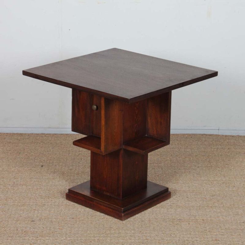 Geometric Wooden Side Table Dating From The 1940s photo furniture