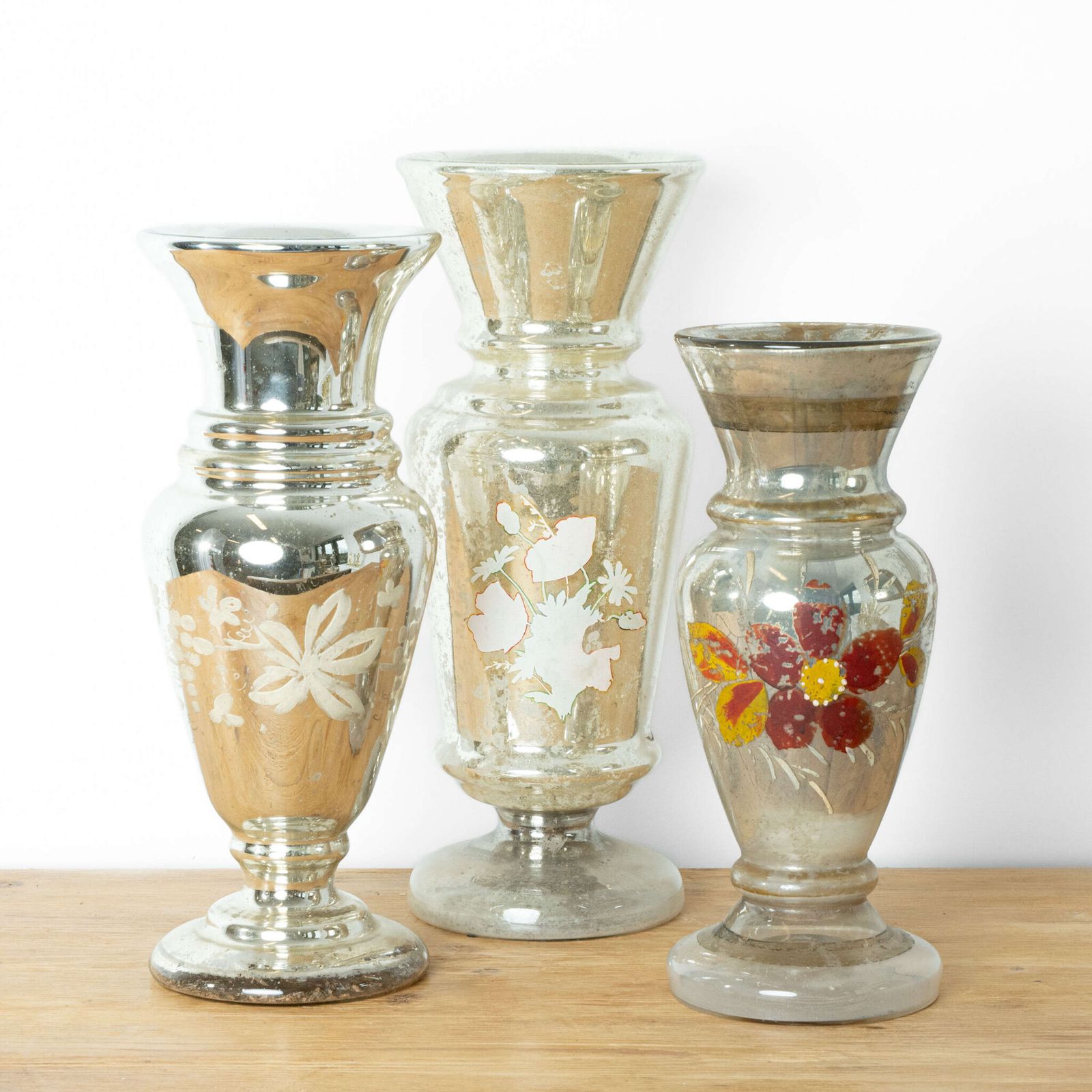 Mercury Glass Vases, 1800s, Antique