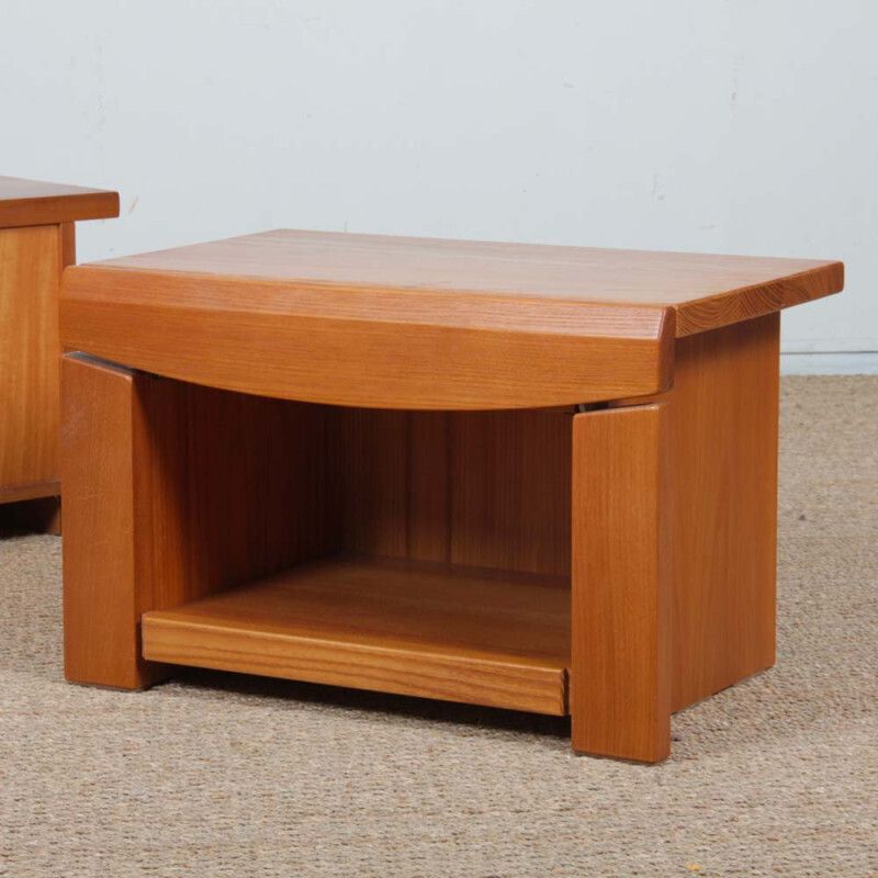 Pair Of Elm Bedside Tables, French Craftsmanship From The 1980s photo buy