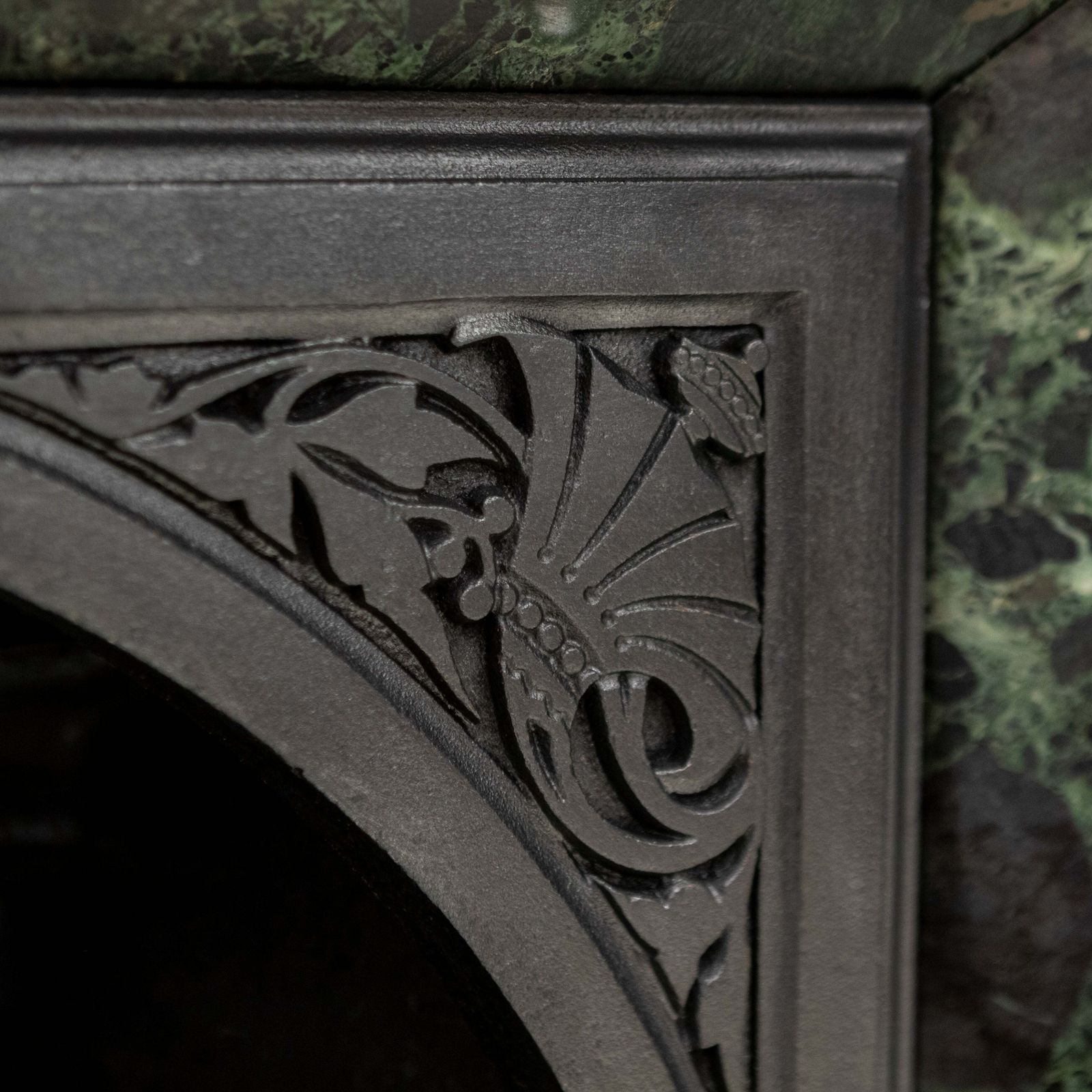 Home Fixtures Antique Victorian Cast Iron Insert With Verde Antico Marble photo